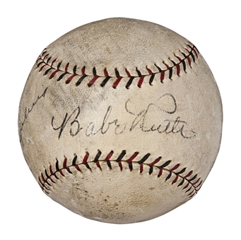 Babe Ruth And Lou Gehrig Dual Signed National League Baseball (JSA)